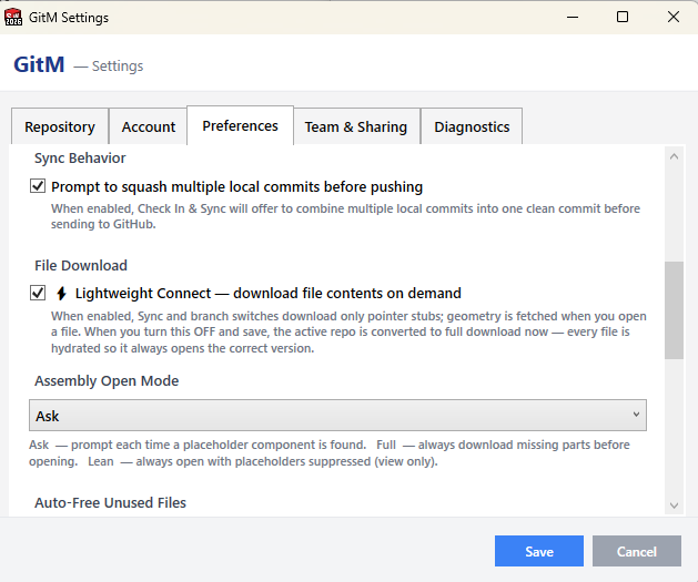 The Preferences tab, including Lightweight Connect